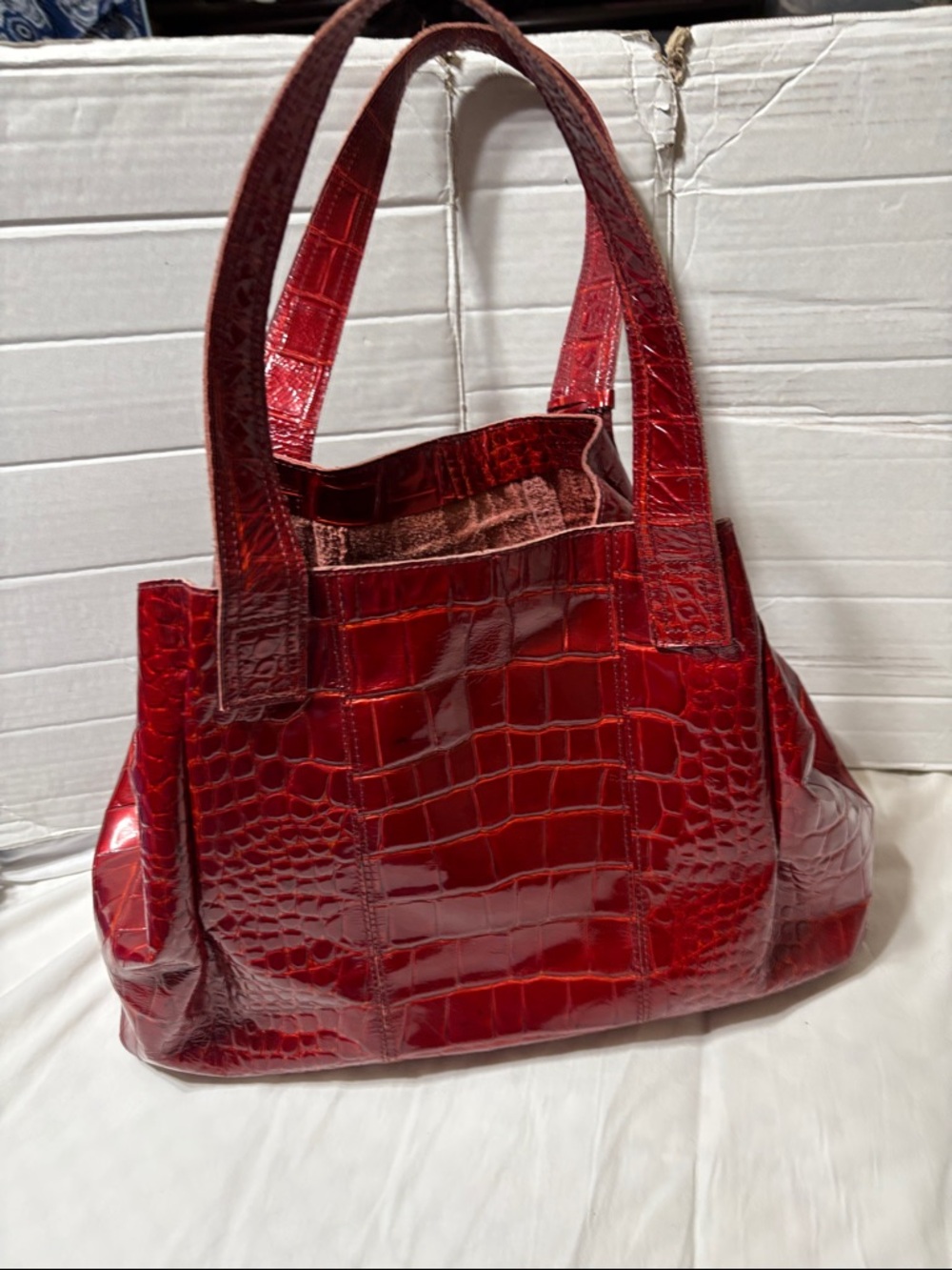 Francesco Biasia Red Croc-Embossed Tote. EUC